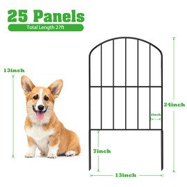 OUSHENG 25 Panels Metal Garden Fence 27ft x 24in - Rustproof Decorative Wire Fencing for Outdoor Yard, Flower Bed, Patio | Arched Animal Barrier & Landscape Edging (Black)