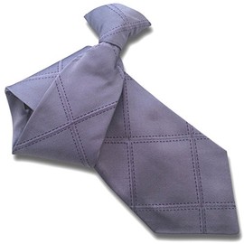 Men's 100% Silk Metallic Purple Check Clip On Neck Tie