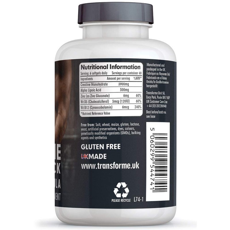 Creatine Monohydrate Capsules High Strength, 4200mg, ALA, Vitamin D B12,