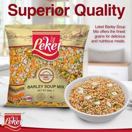 Leket Barley Soup Mix 400g Pack of 2 - Hearty Blend of Pearl Barley, Haricot Beans, Green & Yellow Split Peas, and Red Lentils for Delicious Homemade Soups