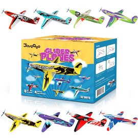 JOYGOGO 32 Pack Glider Plane,8" Long Glider Planes,8 Different Designs,Easy Assembly, Party Bag Fillers for Kids, Party Favour, Kids Birthday Party, Carnival Prizes