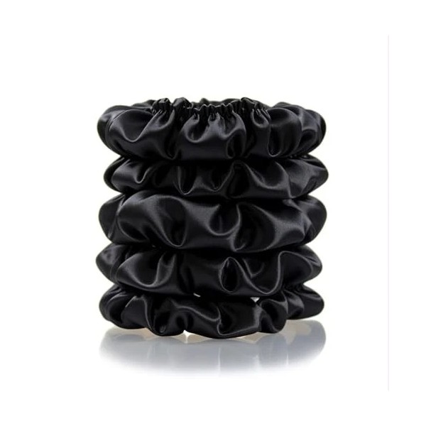 Black Satin Scrunchies for Women Silk 1 Count (Pack of