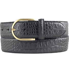 BELTINGER Women's Belt with Gold Belt Buckle and Crocodile Embossed 4 cm Leather Belt 40 mm Crocodile Look Women's Crocodile Pattern 4 cm, Black, Gold
