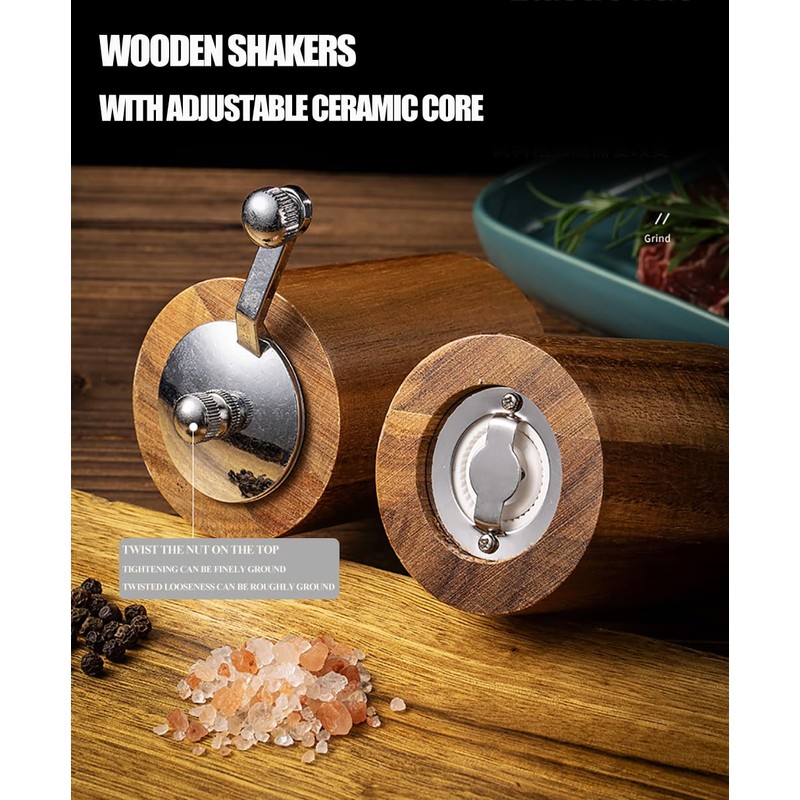 Acacia Wood Salt and Pepper Grinder Mills Sets,Wooden Shakers with
