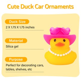 wonuu Car Dashboard Pink Cowboy Hat Rubber Ducks, Decorations Duck for Office Desk Ornament Accessories with Hat, Heart Glasses, Pearl, Pink