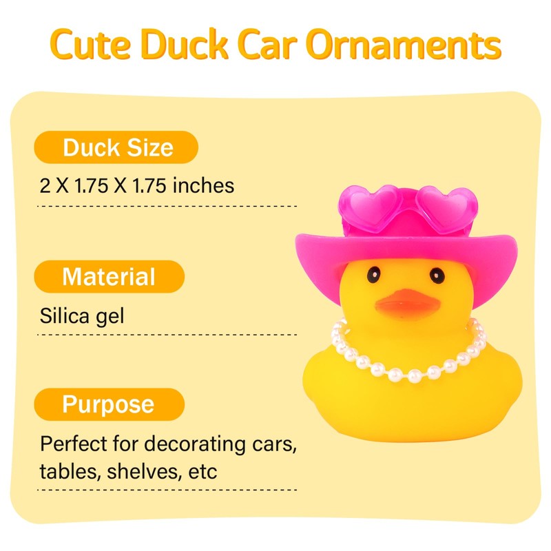 wonuu Car Dashboard Pink Cowboy Hat Rubber Ducks, Decorations Duck