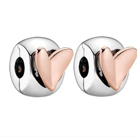 MGIUL Heart Pavé Clip Stopper Charms 2 Pieces Pendant for Bracelets Necklaces 925 Sterling Silver Pendant Beads Jewellery Gift for Women, Silver, Zircon