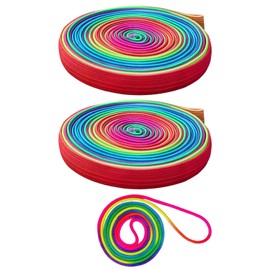 Pack of 2 Sporty Elastic Rubber Rope with 1 Piece Rainbow Tuck Rope, Rainbow Ribbon, Children's Jump Rope (Rainbow Colour