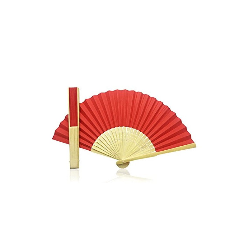 Vruti's Red Paper Foldable Hand Held Bamboo and Wooden Fan