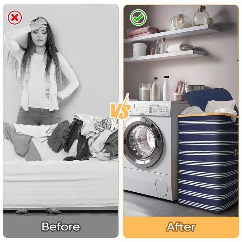 BALEINE Laundry Hamper with Lid, Tall Laundry Baskets with Bamboo