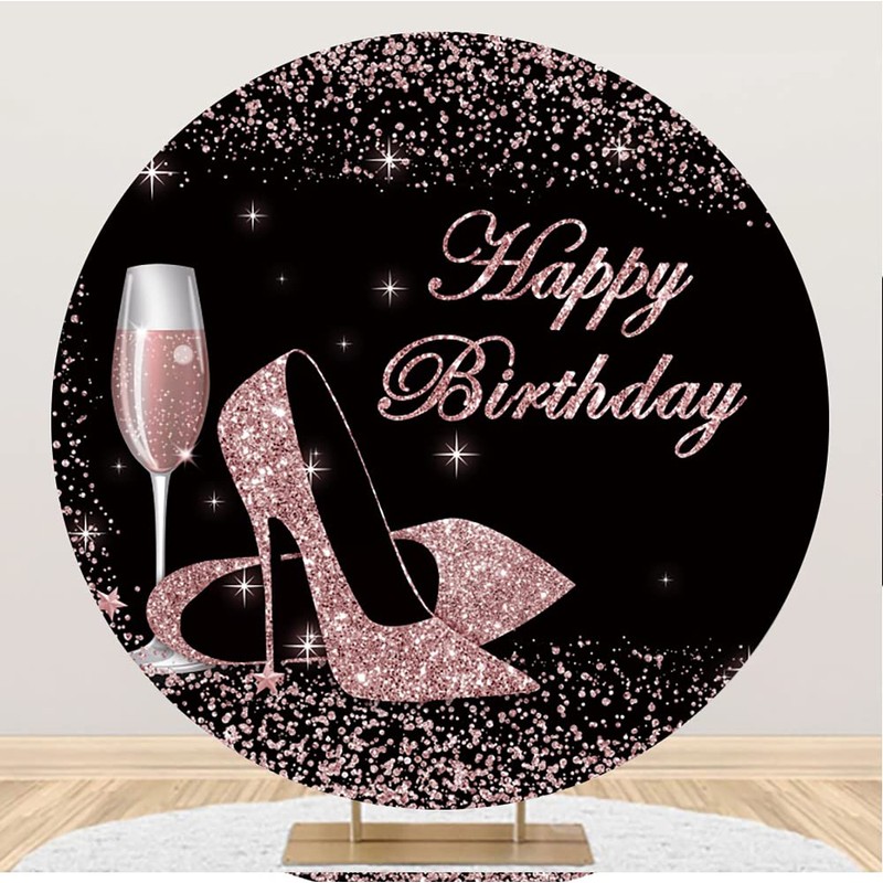 Leowefowa Luxurious Rose Gold Birthday Round Backdrop 7.2x7.2ft Deluxe Golden