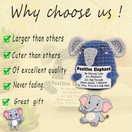 Leyiteng Emotional Support, New Job Gifts, Mini Inspirational Good Luck Gifts Funny Knitted Wool Doll Gift for Adults Women Students Birthday Home Office (Dark Blue Positive Elephant)