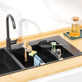 XILIMEN Dish Cloth Holder for Kitchen Sink, Adjustable Over-The-Sink Dish Rag Rack, Metal Kitchen Racks Sink Brush Holder, Drying Rack for Dishcloths, Sponges, Brushes, and Bottles (Sliver)