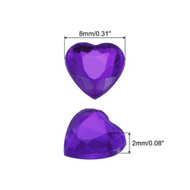 sourcing map 100 Pcs Acrylic Heart Rhinestone 8mm Flat Back Plastic Gems Jewelry Stickers for Craft Bead Face Painting Costume Jewelry Making, Deep Purple