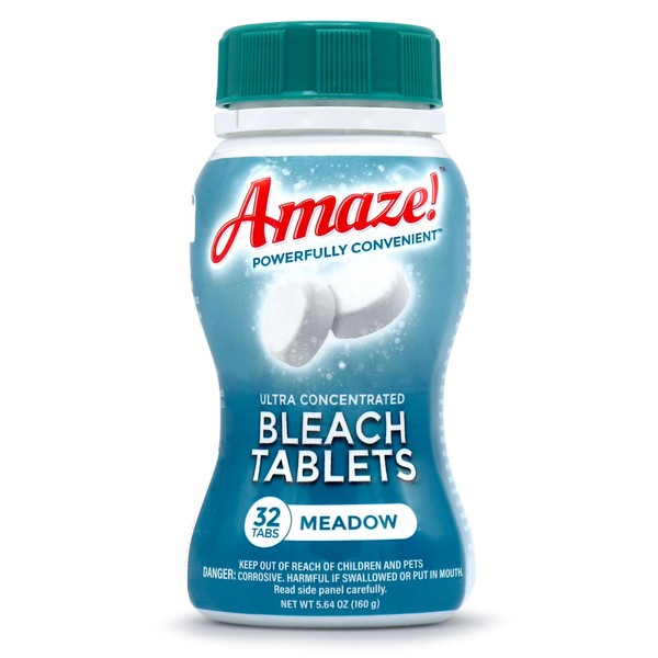 AMAZE Ultra Concentrated Bleach Tablets [32 tablets] - Meadow Scent - for Laundry, Toilet, and Multipurpose Home Cleaning. No Splash Liquid Bleach Alternative