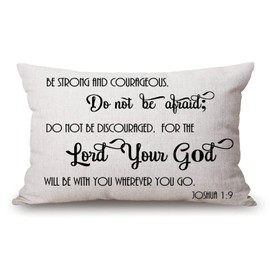 Solekla Pillow Covers with Christian Bible Verses Scripture Quotes Joshua-1-9 Farmhouse Rustic Décor Lumbar Pillow Covers with Saying Housewarming Family Room Décor 12" x 20"
