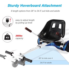 Hoverboard Seat Attachment 265lbs Capacity, 26"-34.5" Adjustable Length Hover Board Go Kart Accessory w/Comfortable&Sturdy Seat,Go Cart Compatible with 6.5” 8” 10” Hoverboard,Kids Adults