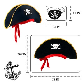 D-Fokes D-Fokes 2 Pieces Pirate Hat Skull Print Pirate Captain Costume Cap - Pirate Accessories Funny Party Hat for Caribbean Fancy Dress with Eye Patch