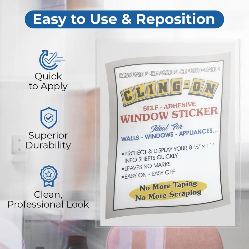 25 Pack - Cling-On Self-Adhesive Window Stickers - Clear Plastic