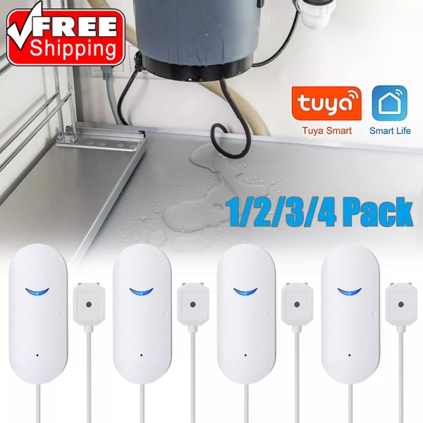 Universal 1-4Pack Smart Water Leak Sensor Detector APP Alarm WiFi