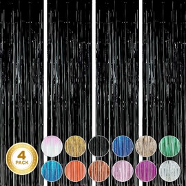 Twinkle Star 4 Pack Photo Booth Backdrop 3FT x 8FT Metallic Tinsel Foil Fringe Curtains Environmental Background for Birthday Wedding Party Christmas Decorations