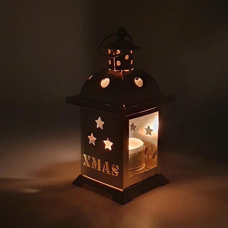 2 Decorative Lanterns Gold Metal with Stars Xmas Christmas Advent