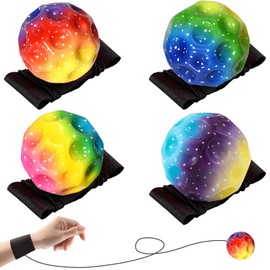 LUKIUP Ball with String Children, Pack of 4 Jump Ball, Multicoloured Jumping Ball with Cord, Banging Noise Making Jumping Ball for Children, Interactive Toy for Stress Relief for Children, Outdoor