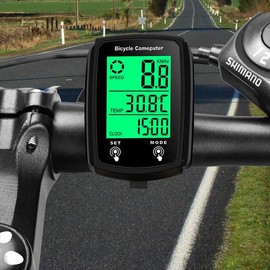 Bike Computer Wired, Waterproof Bicycle Speedometer and Odometer with Back Light,19 Functions Cycle Pedometer with Large LCD Touch Screen for Outdoor Men Women Teens Bikers (Black)