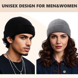 Himoswis Thin Short Fisherman Beanies for Men,Wool Watch Cap Trawler Beanie Hats for Men Women Grey