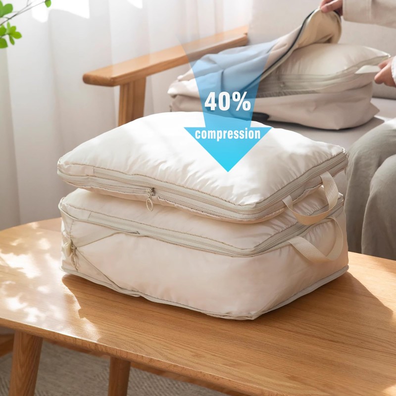 Beige suitcase organiser, packing cubes compression, packing cubes, packing cubes