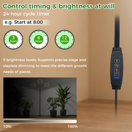 Grow Light for Indoor Plants with Stand, 48W 216 LED 3-Heads Full Spectrum Plant Lamp, 5.5FT Adjustable Tall Stand, Auto On/Off Timer (3/9/12H), 10 Dimming Levels for Seedling Veg Flowering