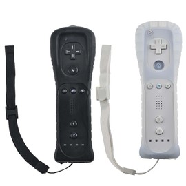 2x Wii-Fernbedienung, Gamecontroller Wii Controller Wireless Remote Bewegungssensor Vernbedinung Ersatz Gamepad Controller für Wii und Wii-Konsole, mit Silikonhülle und Handschlaufe (weiß schwarz)