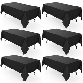 Pureegg Durable Table Cloth 60" x 102" - Reusable Polyester Black Tablecloths for Rectangle Tables, Washable Fabric Table Cover for Holiday Party, Dinner, Wedding & Baby Shower, 6 Packs