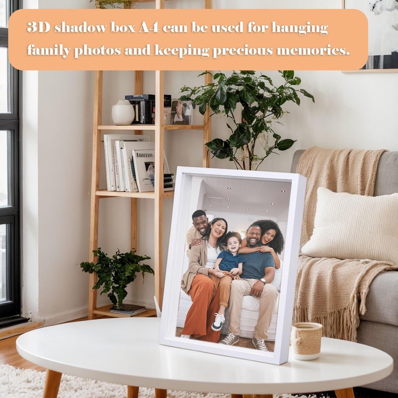 White Wooden 3D Picture Frame, 3D Shadow Box A4, Deep