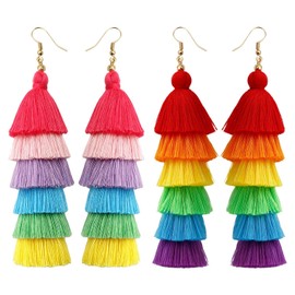 2 Pairs Colorful Tassel Earrings, Rainbow Earrings, Pride Accessories for Women, Pride Clothing for Women, Earring Accessories, Rainbow Pride Accessories