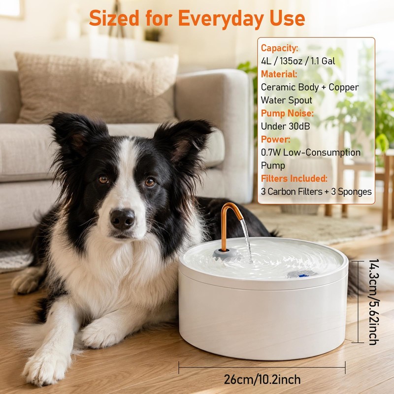 DOOOB Ceramic Dog Water Fountain, 4L/135oz Ceramic Cat Water Fountain