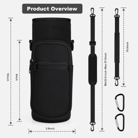 Water Bottle Holder with Strap, Water Bottle Carrier Bag with Phone Pocket, Shoulder Hand Strap Insulated Neoprene 40 oz Water Bottle Sleeve for Walking Hiking Camping Gym