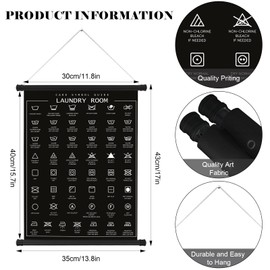 Gersoniel 2 Pieces Laundry Room Decor Symbols Wall Art Hanging Symbols Guide Wall Decor Stain Removal Theme Sign Laundry Care Room Art Ready to Hang Sign, 11.8 x 15.7 Inches(Black)