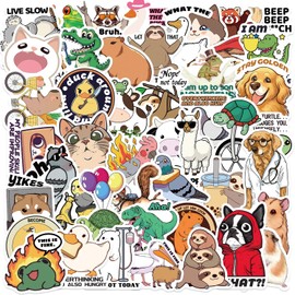 Cartoon Funny Animal Meme Stickers Pack of 50 Vinyl Aesthetic Cute Cats Stickers for Laptop Scrapbook Skateboard Phone Luggage Motorcycle Car Waterproof Dog Stickers for Children Adults