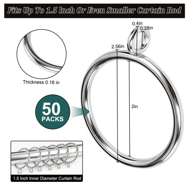 50PCS Heavy Duty Curtain Rings with Eyelet - Smooth Glide