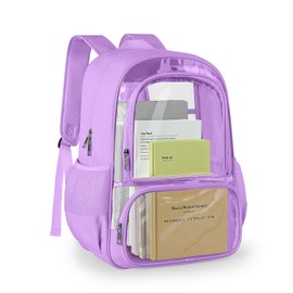 KIMNERPU Clear Backpack, Fabric & PVC Transparent Backpack with Reinforced Strap for Women Men, Heavy Duty Transparent Bookbag, Large Capacity Clear Bag, Travel, Security, Purple