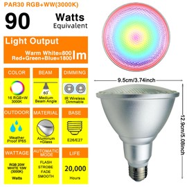 CGELAP 2Pack PAR30 LED Bulb, 30W RGB+Warm White(3000K) LED Flood Light Indoor/Outdoor, Dimmable Color Changing Spotlight with Remote Control, Lawn Lamp for Home Courtyard Christmas Party Decoration