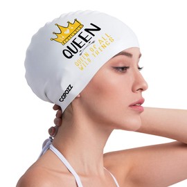 COPOZZ Women‘s Swim Cap for All Hair - Large, Comfortable Silicone Swimming Cap, Waterproof Design for Long, Short, Thick & Curly Hair | Secure & Comfortable Fit (Queen-12yrs+)