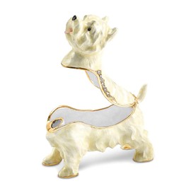 Jere Luxury Giftware Bejeweled Westie West Highland White Terrier Dog, Pewter With Enamel Collectible Trinket Box with Matching Pendant Necklace