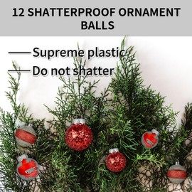 Mupera Red Christmas Ball Decorations - Glitter Christmas Tree Balls, 12PCS Shatterproof Baubles, Reusable Hanging Christmas Balls for Christmas, Holiday, Party, Home Decoration