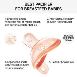 Garkoko Baby Pacifiers 0-6 Months, BPA-Free Silicone Nipple, Lightweight One-Piece Design, Set of 4, with a Pacifier Chain & Pacifier Case