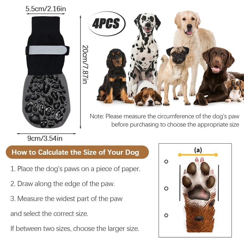2 Pairs Double-Sided Non-Slip Dog Socks, Soft Adjustable Paw Protection