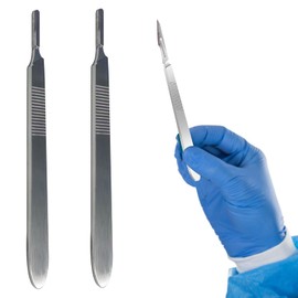 2 Pack Scalpel Handle #3 Fits Blades No. 10, 11, 12, 15 Stainless Steel Lightweight Knife Handle for Laboratory Hospital Home Durable Solid Thickened Handle