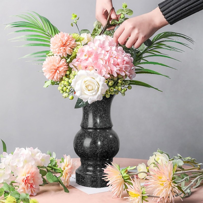 Cemetery Vase, Turned Round Granite Grave Vase Memorial Stone Vases