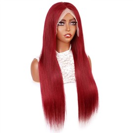 yuccy 13x4 99j Burgundy Lace Front Wigs Human Hair Pre Plucked HD Straight Lace Front Wigs Human hair Glueless Red Wig Wine Red Colored Lace Front Wigs For Women 200 Density(99J Burgundy, 22inch)